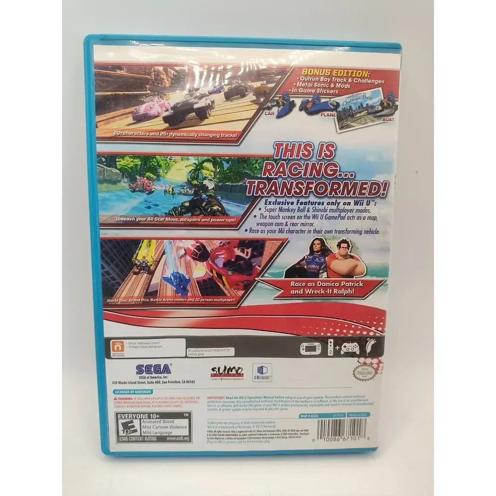 Sonic & All-Stars Racing Transformed Bonus Edition (Nintendo Wii U, 2012) CIB